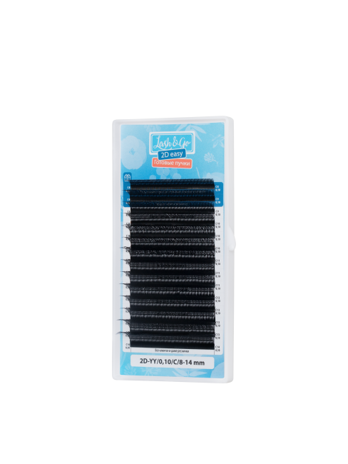 Черные ресницы Lash&Go микс готовые пучки YY 2D 0.10/C/8-14 mm 14 линий